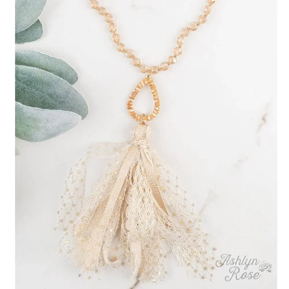 So in Style Beaded Necklace with Teardrop Pendant and Lace Tassel - Picture 1 of 1